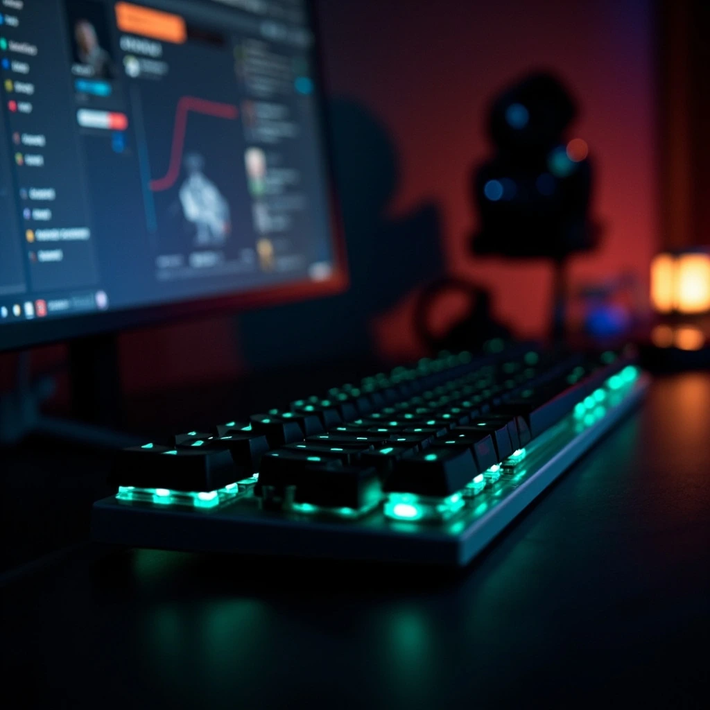 A Discord voice channel glowing on a desk at night