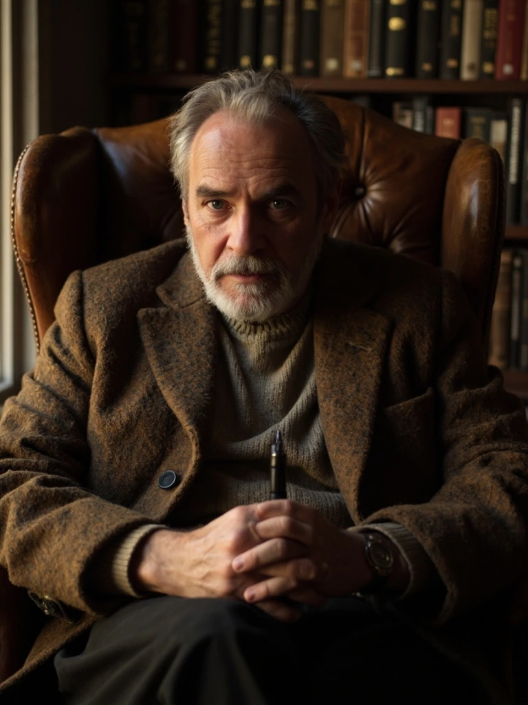 Portrait of the Features Editor seated in a leather library chair