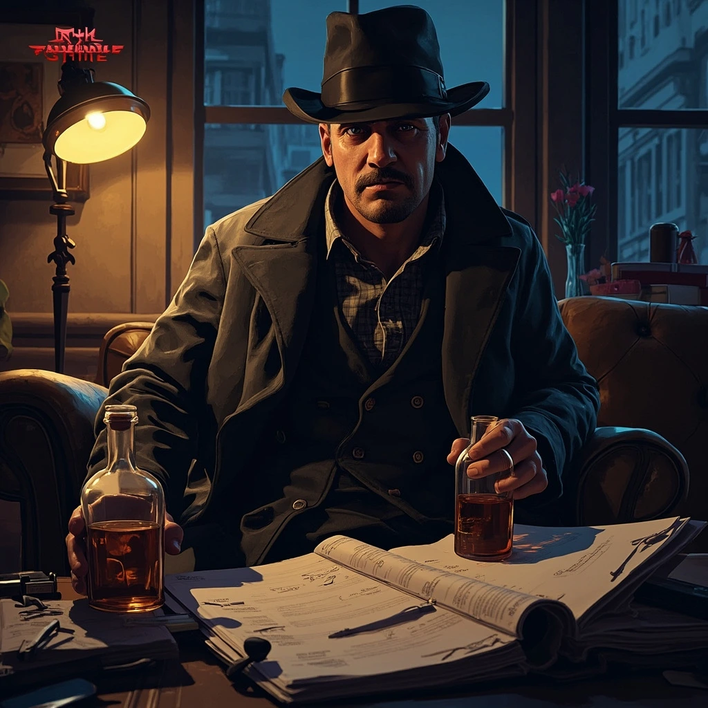 Hub artwork for a narrative detective RPG